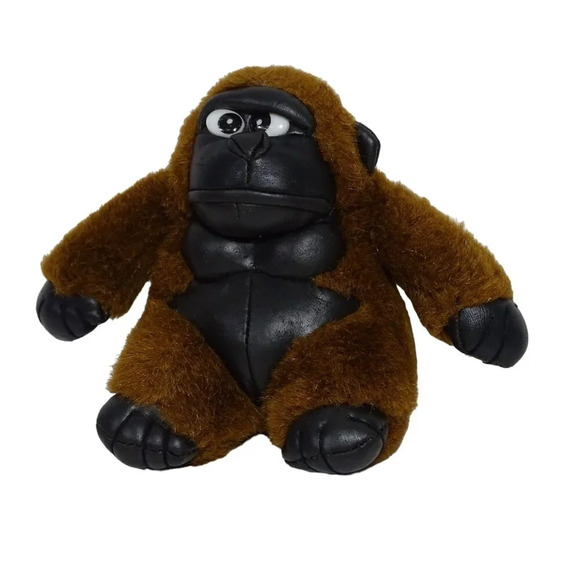 Brown Plush Gorilla Stuffed Animal Black Faux Leather and Faux Fur Realistic 5" - Picture 1 of 6